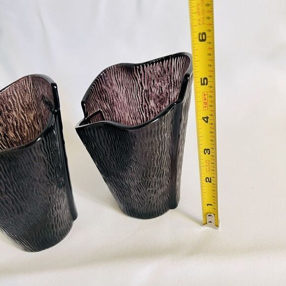 Partylite Glass Candle Holders Vase Wrapped Bark Dark Amethyst Plum Set of 2 - Picture 9 of 10
